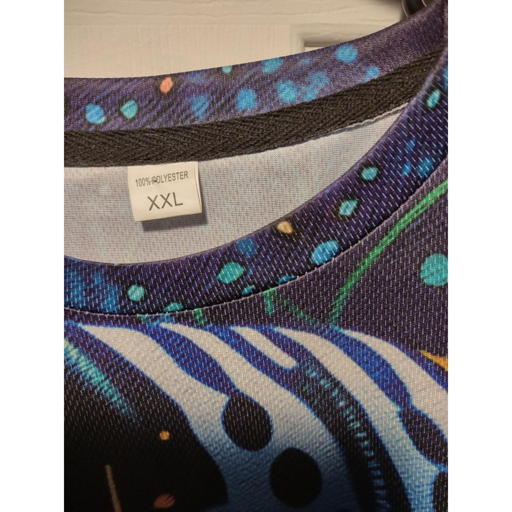 Unbranded Cosmic Cat Face All Over Print Shirt Blue XXL Psychedelic Graphic Tee - Picture 6 of 9